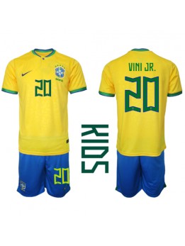 Brasilien Vinicius Junior #20 Replika Hemmakläder Barn VM 2022 Kortärmad (+ byxor)